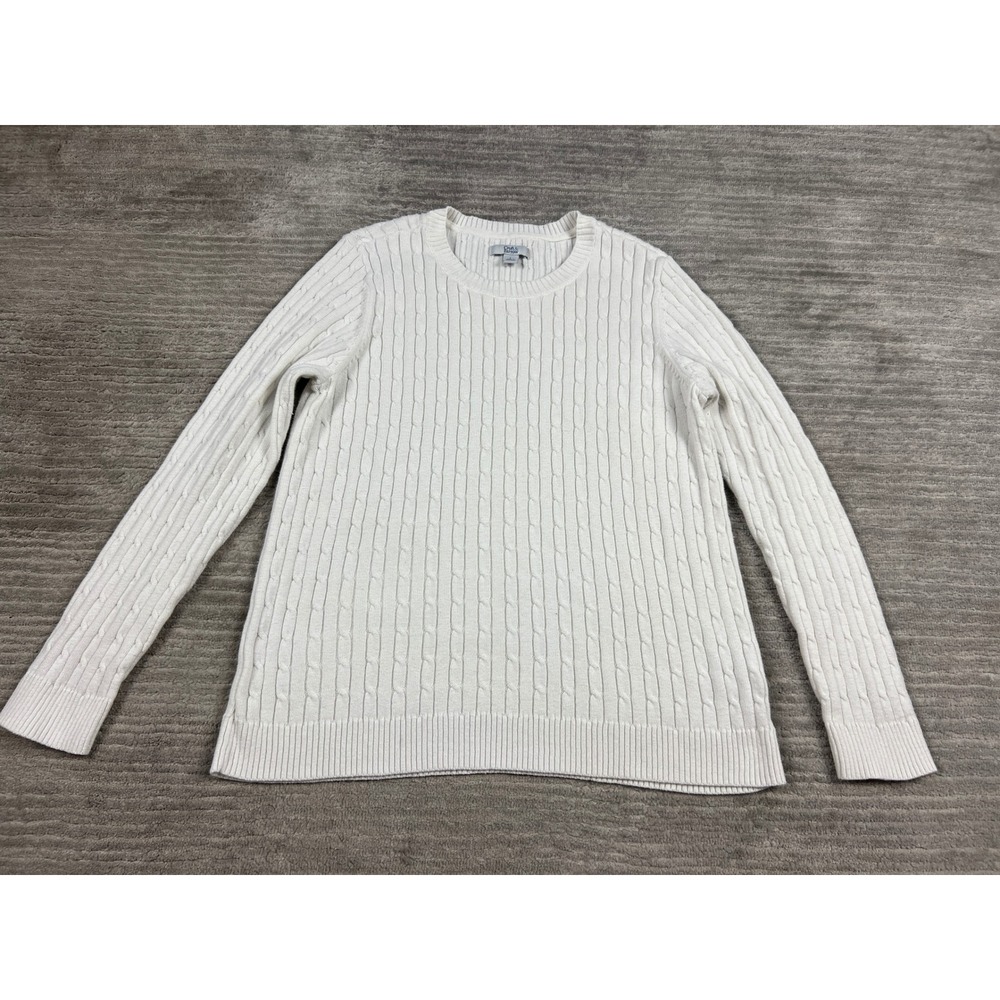 Croft & Barrow Sweater Womens‎ Large White Cable Knit Pullover Crew Neck Cotton